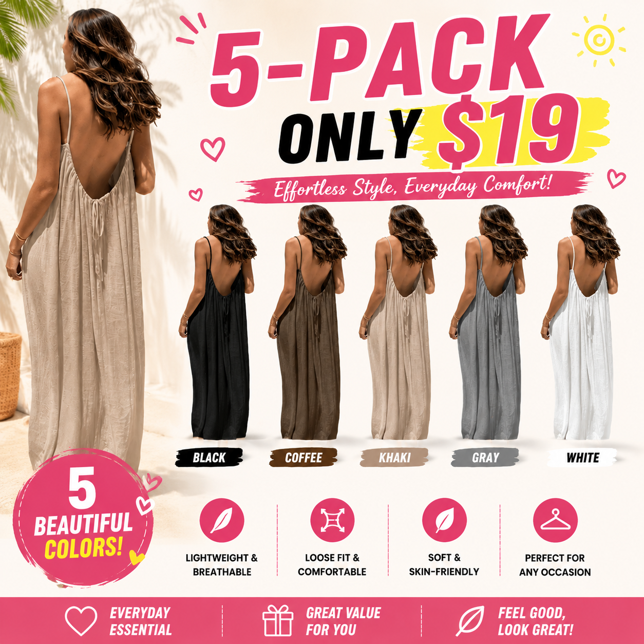 🔥Last Day 95% OFF🔥Women's Solid Color Cami Lounge Dress