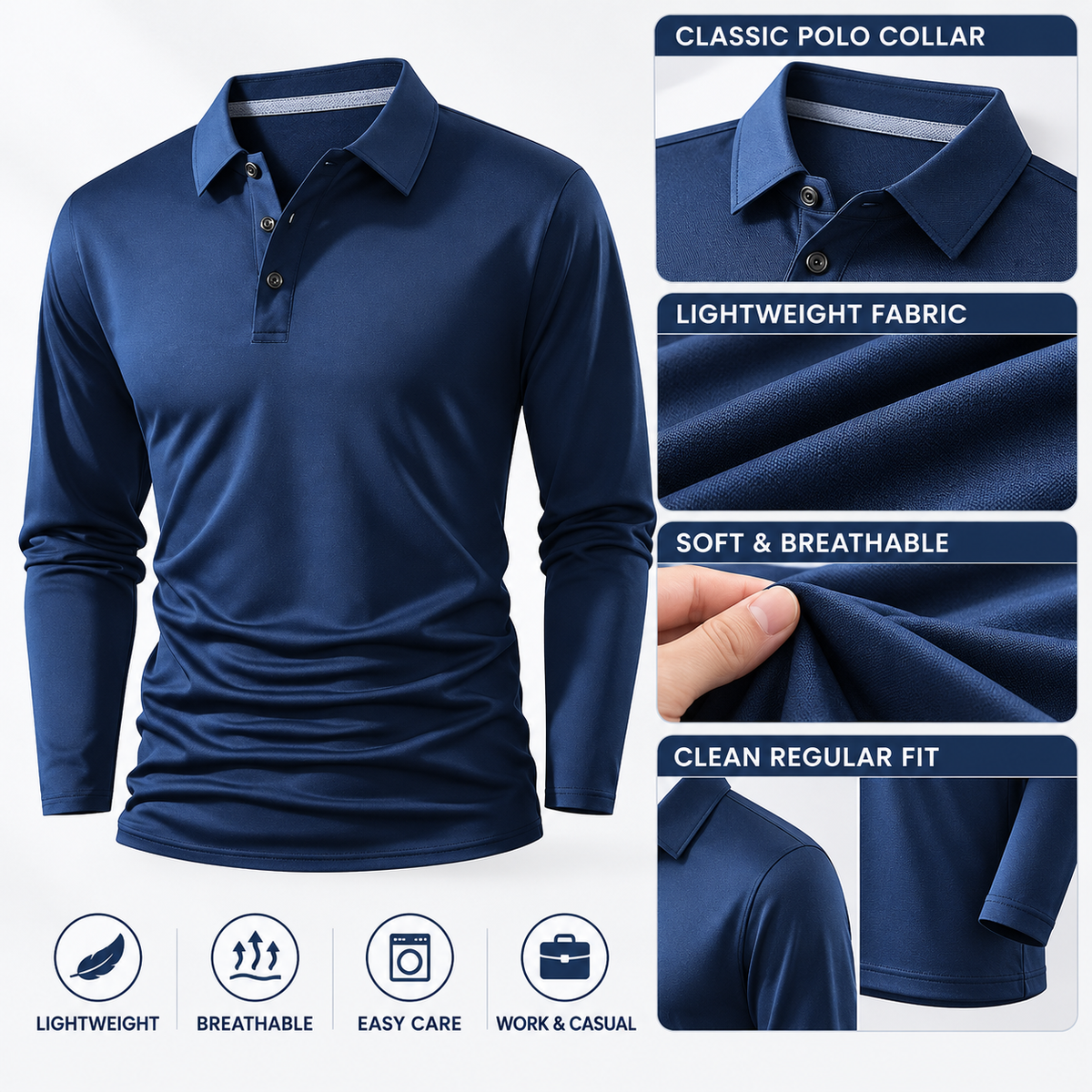 🔥 BESTSELLER | 10PCS $24.63 | Men's Lightweight Long-Sleeve Polo Shirt