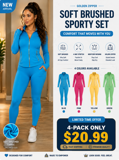Golden Zipper Soft Brushed Sporty Set