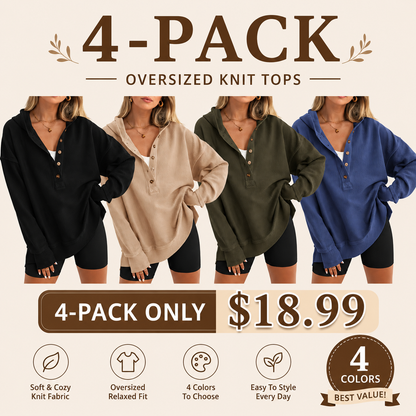 Women's Oversized Button V-Neck Hoodie Sweatshirt Long Sleeve Side Slit Casual Fall Pullover Top