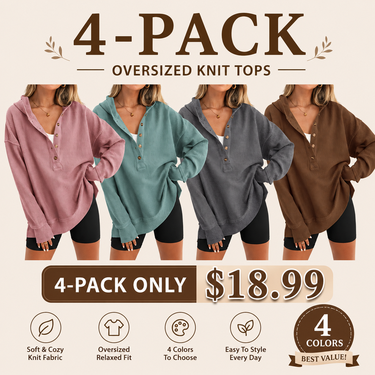 Women's Oversized Button V-Neck Hoodie Sweatshirt Long Sleeve Side Slit Casual Fall Pullover Top
