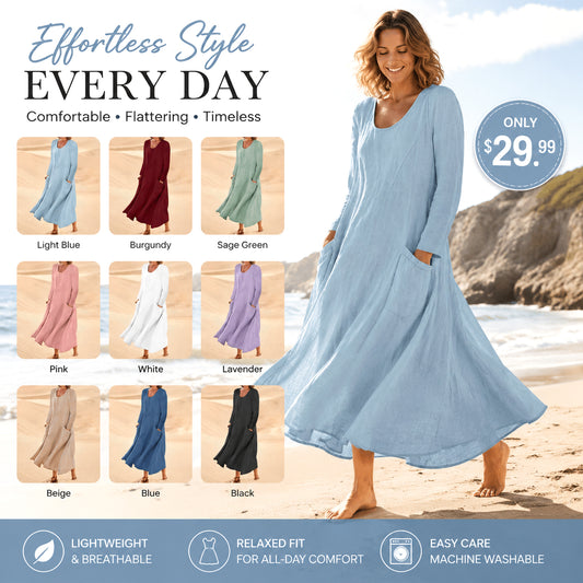 Women's Solid Color Long Sleeve Dress