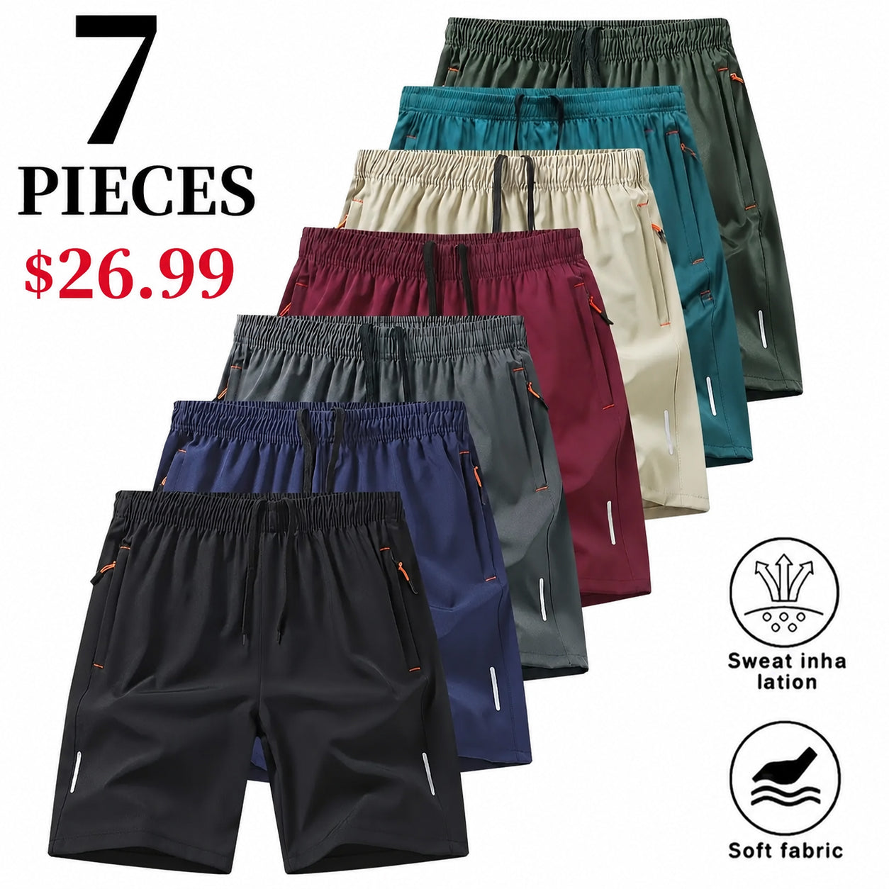 Men's 7-Pack  Dry-Fit Gym Shorts with Zipper Pockets ⭐⭐⭐⭐⭐