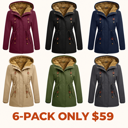 Women's Fleece Parka Jacket, Hooded, Long Warm