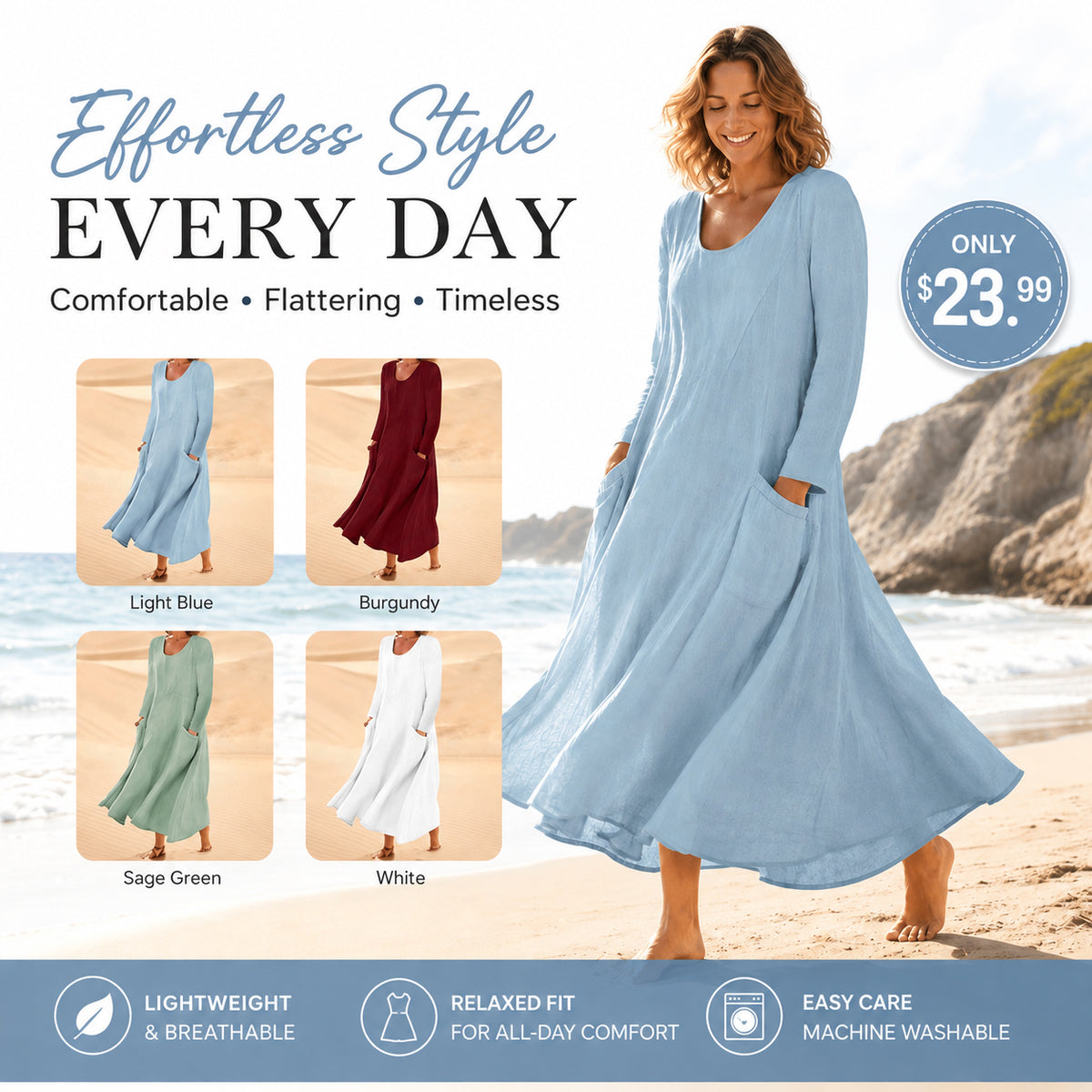 Women's Solid Color Long Sleeve Dress