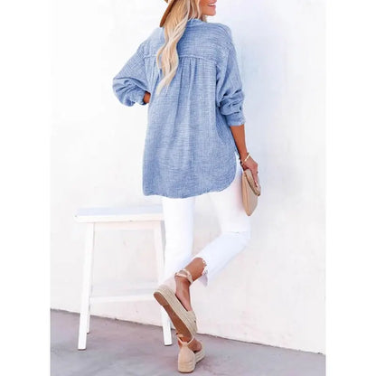 Dokotoo Womens Casual Button V Neck Long Sleeve Shirts Oversized Solid Blouses Tops