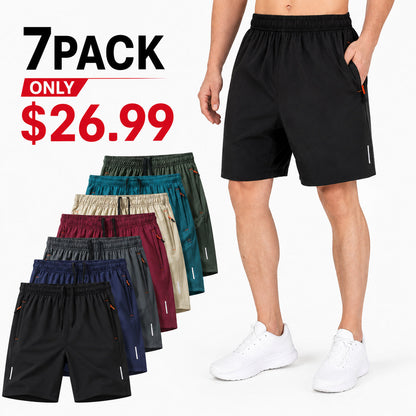 Men's 7-Pack  Dry-Fit Gym Shorts with Zipper Pockets ⭐⭐⭐⭐⭐
