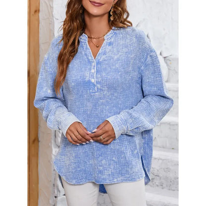 Dokotoo Womens Casual Button V Neck Long Sleeve Shirts Oversized Solid Blouses Tops