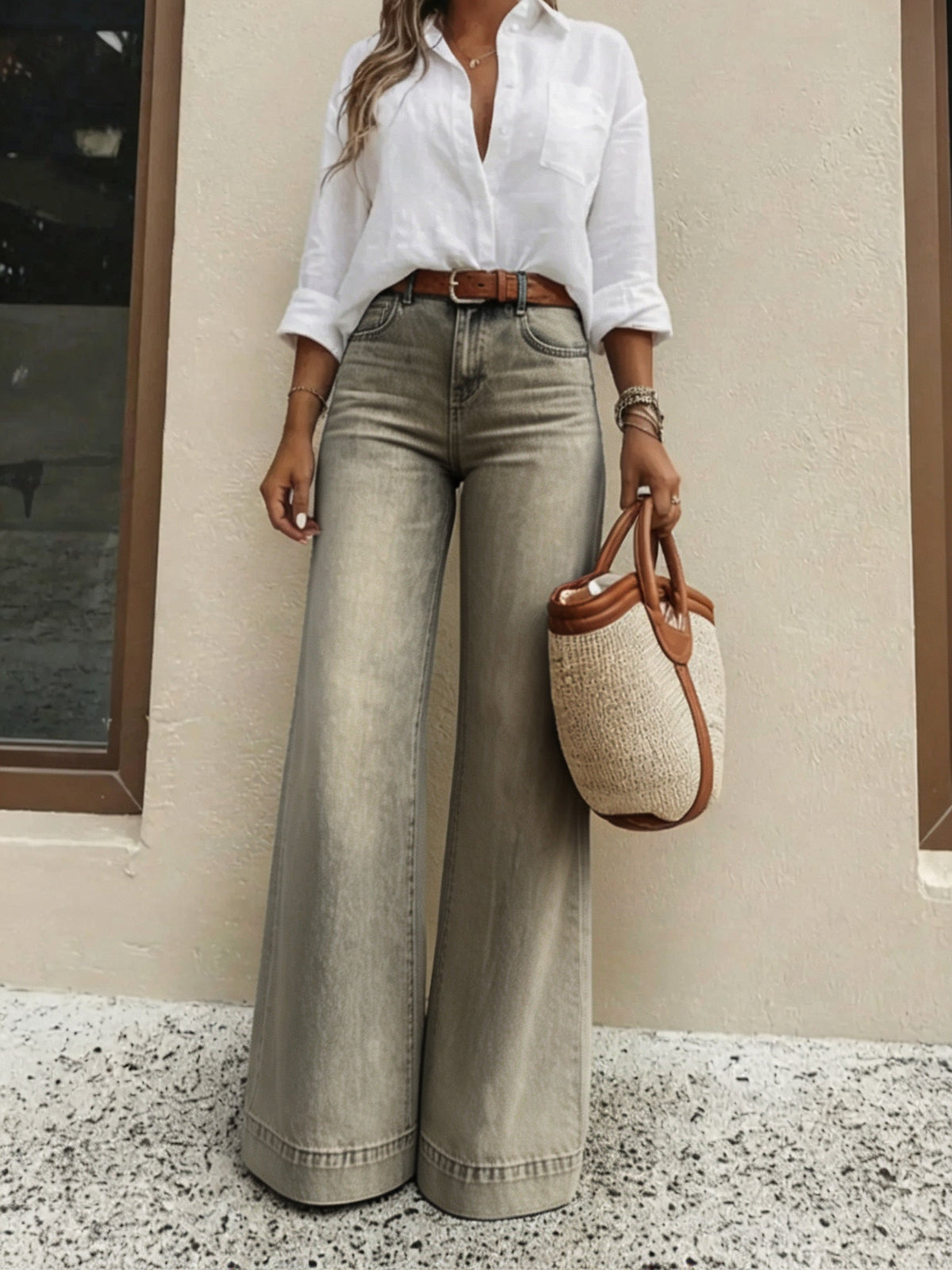 Women's Loose Fit Baggy Oversized Straight Leg Denim Jeans with Pockets
