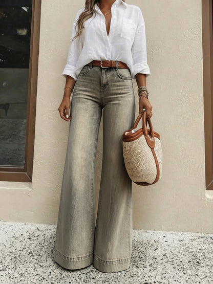 Women's Loose Fit Baggy Oversized Straight Leg Denim Jeans with Pockets