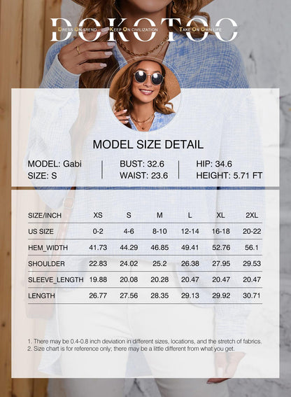 Dokotoo Womens Casual Button V Neck Long Sleeve Shirts Oversized Solid Blouses Tops