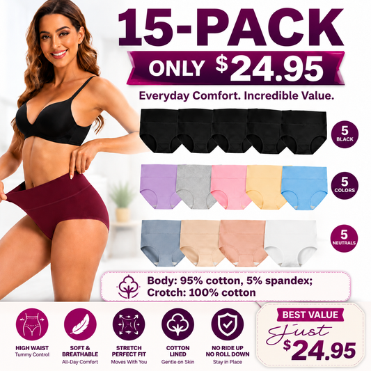 Women's High Waist Cotton Briefs – Soft Breathable 5-Pack Underwear