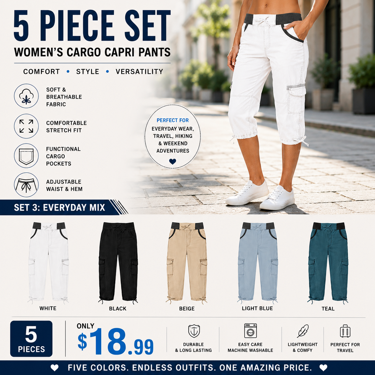 Women's High-Waist Cargo Capri Pants