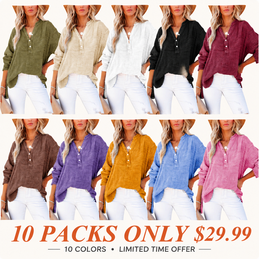 Dokotoo Womens Casual Button V Neck Long Sleeve Shirts Oversized Solid Blouses Tops
