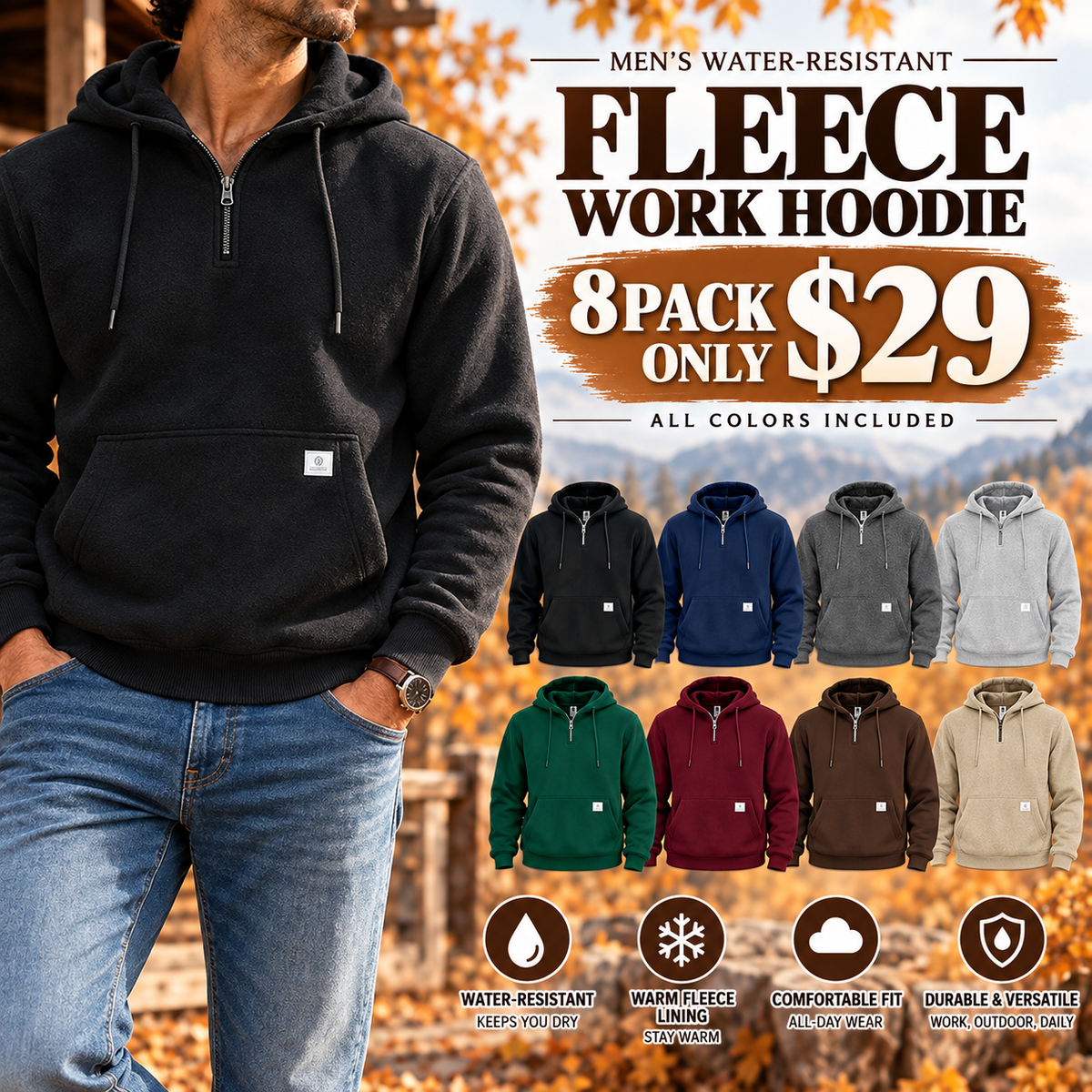 Men’s Water-Resistant Fleece Work Hoodie