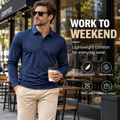 🔥 BESTSELLER | 10PCS $24.63 | Men's Lightweight Long-Sleeve Polo Shirt
