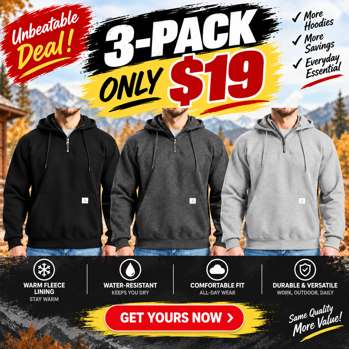 Men’s Water-Resistant Fleece Work Hoodie