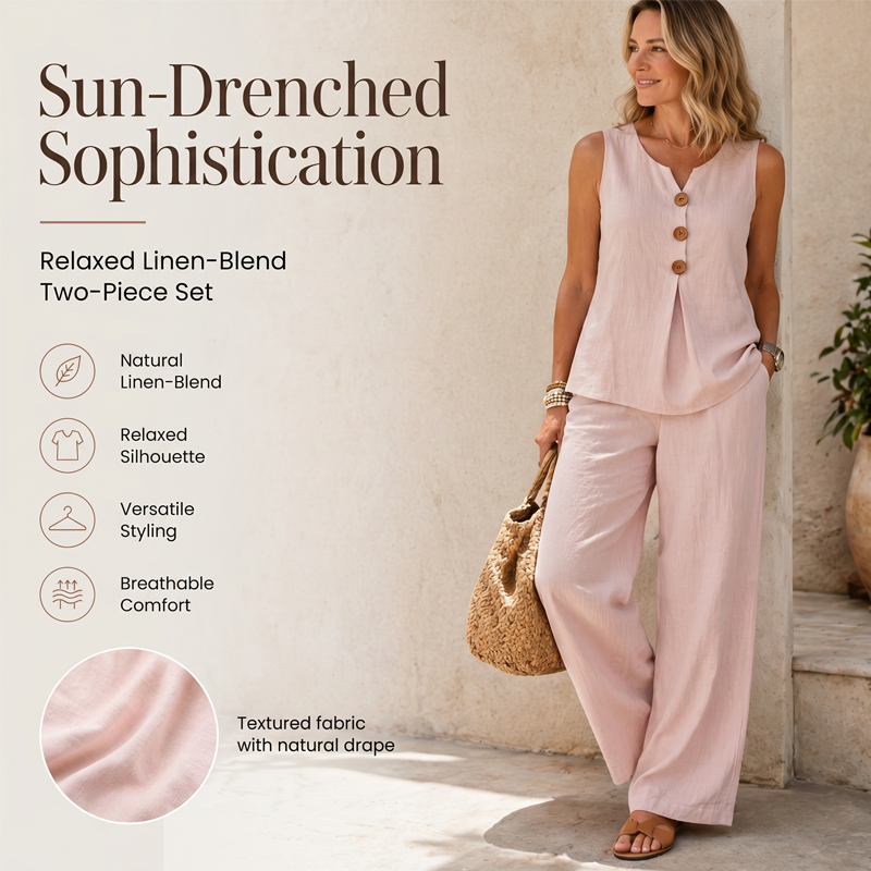 💗LAST DAY SALE ⚡50K+ SOLD💕Women's Sleeveless Button Top and Loose Pants Set