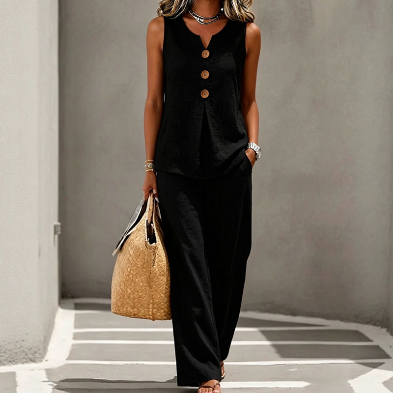 💗LAST DAY SALE ⚡50K+ SOLD💕Women's Sleeveless Button Top and Loose Pants Set