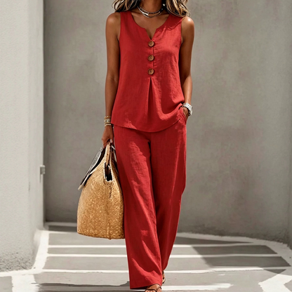 💗LAST DAY SALE ⚡50K+ SOLD💕Women's Sleeveless Button Top and Loose Pants Set