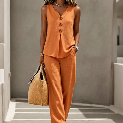 💗LAST DAY SALE ⚡50K+ SOLD💕Women's Sleeveless Button Top and Loose Pants Set