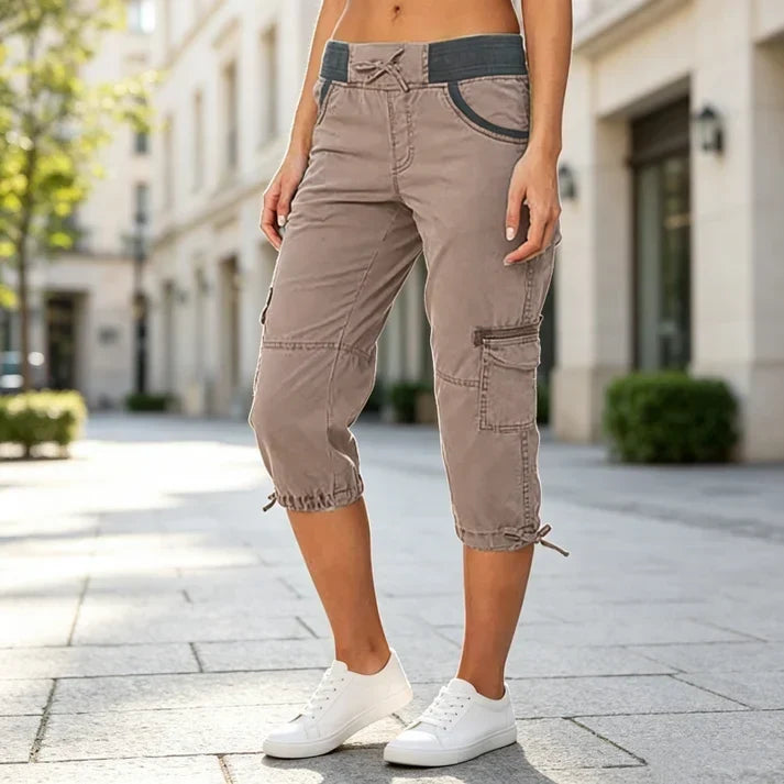 Women's High-Waist Cargo Capri Pants